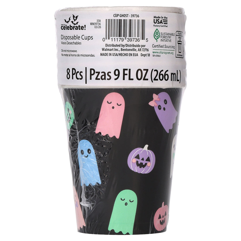 Cute Ghosts Disposable Paper Cups, Multicolor, 9 oz, 8 Count, Halloween by Way To Celebrate