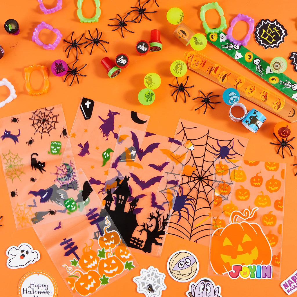 Joyfy 168 Pcs Halloween Stationery Party Favors,Halloween Gifts for Kids,Halloween Goodies Including Halloween Vampire Teeth,Spiders,Stamps,Stickers,Slap Bracelets