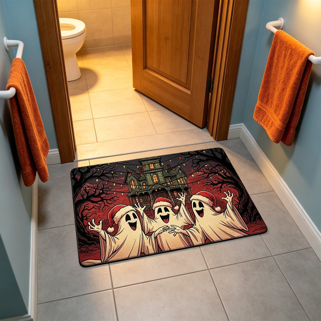 Halloween Doormat Ghost Bath Mat 23.6x15.7in Secure-Grip Absorbent Soft Faux Fur Rug for Bathroom Bedroom Living Room Decor by OVFUIZ