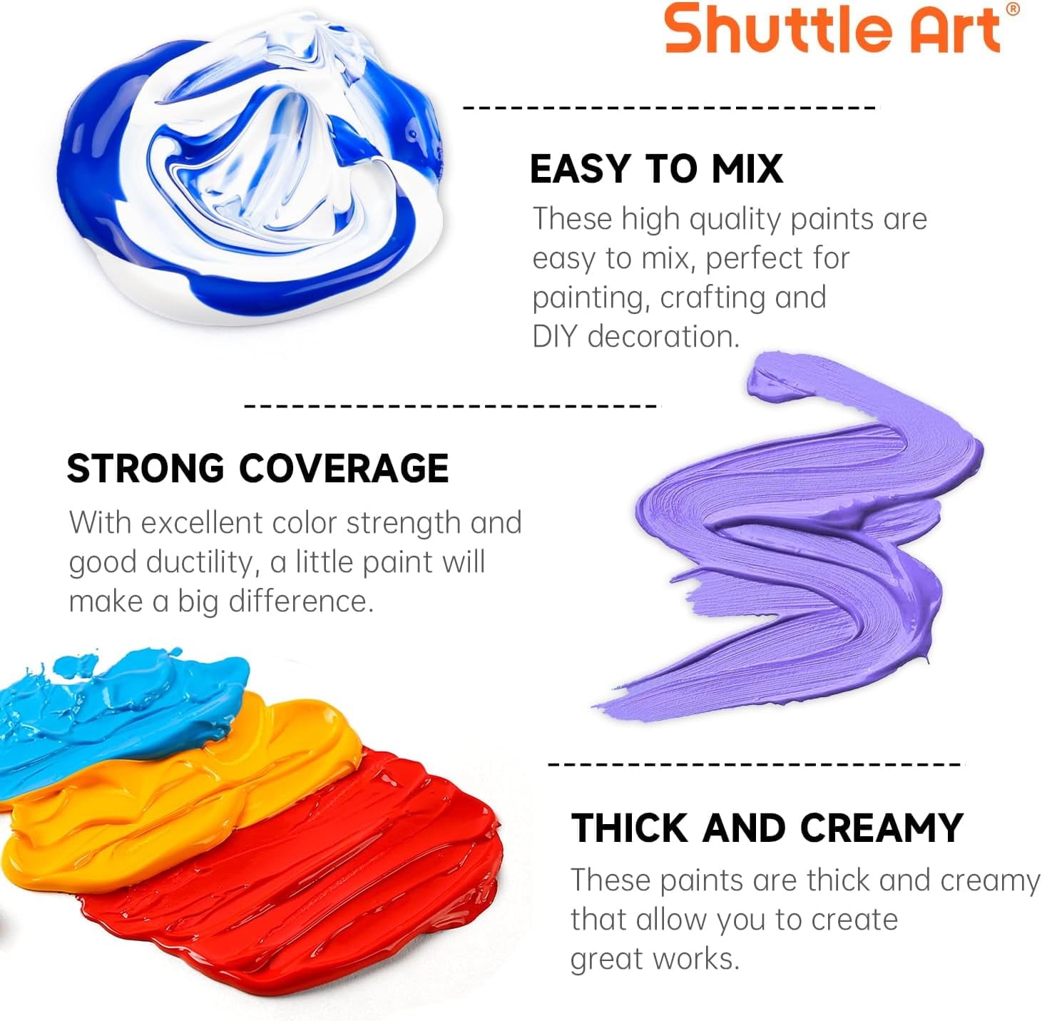 Acrylic Paint, Shuttle Art 50 Colors Acrylic Paint Set, 2oz/60ml Bottles, Rich Pigmented, Water Proof, Acrylic Paints for Artists, Beginners on Canvas Rocks Wood Ceramic Fabric