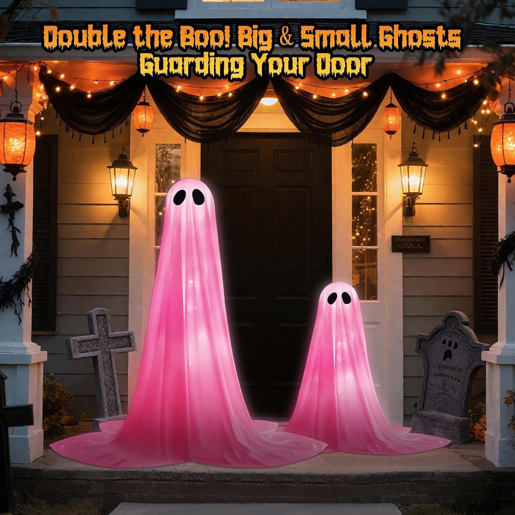 Inflatable Ghost Halloween Decor - Adorable LED Light-Up Ghosts for Outdoor Halloween Parties, Perfect for Front Yard Displays, Porch Decoration, and Holiday Styling