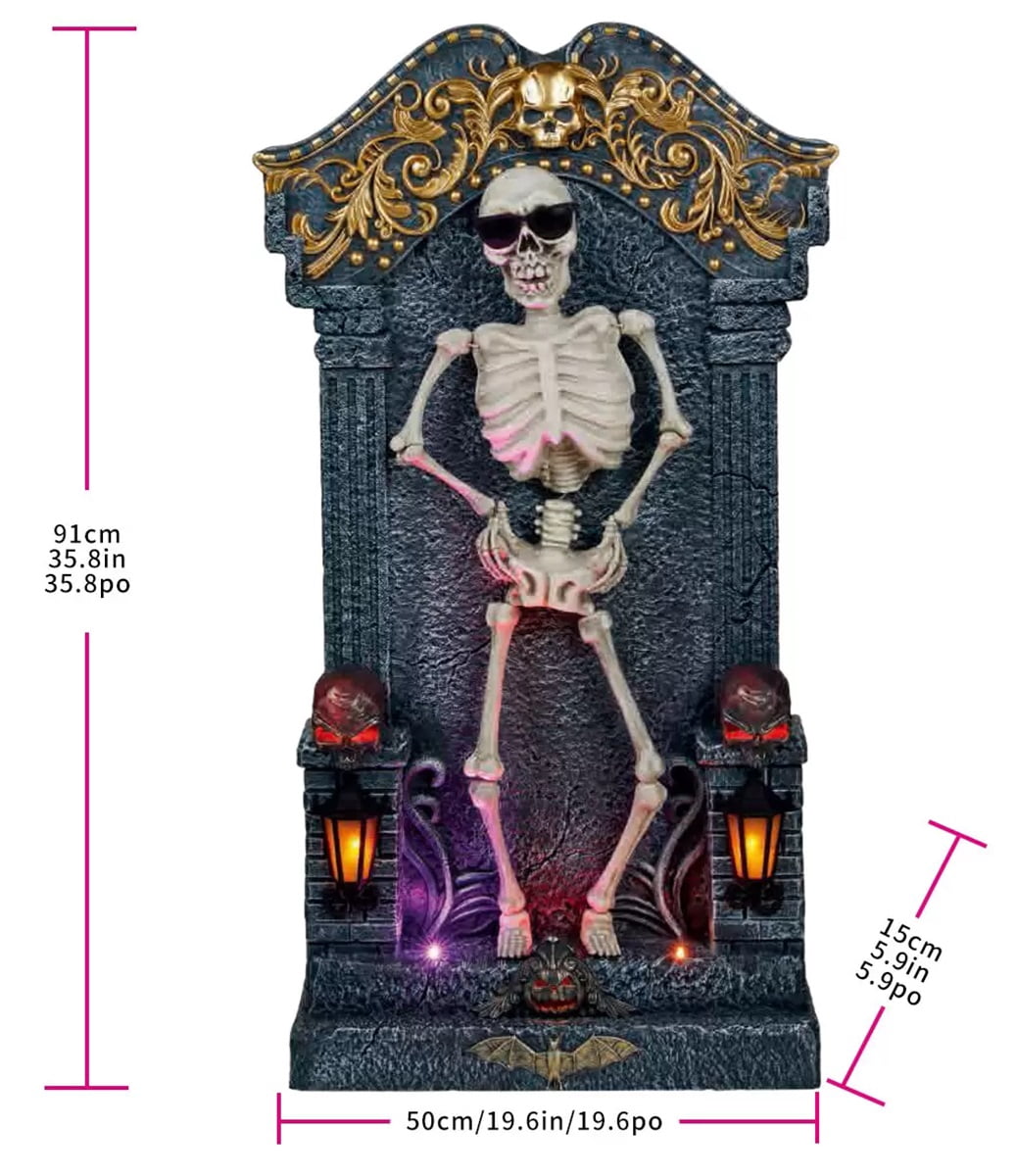Halloween 3ft Animated Skeleton Tombstone with Music and LED Lights