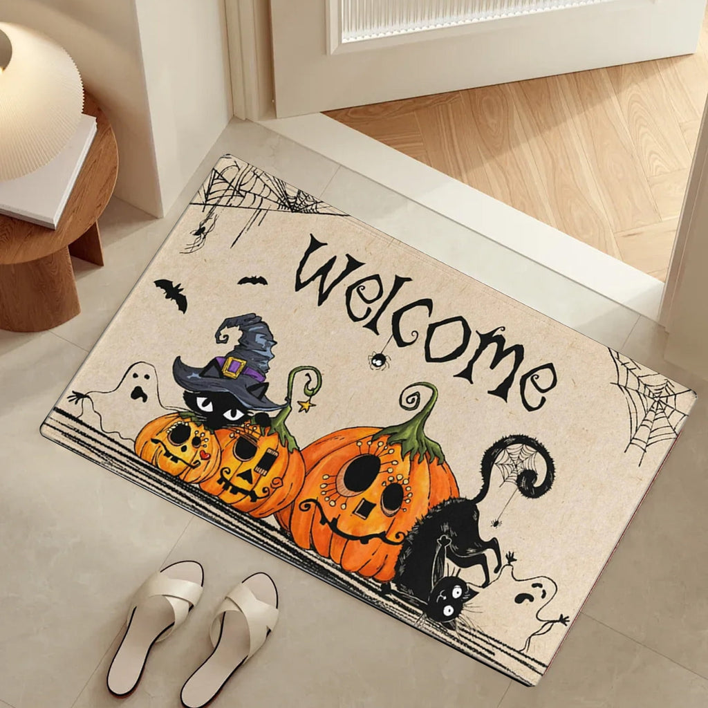 Pidgey Halloween Doormat,23*15" Cat With Pumpkin Outdoor Rugs For Thanksgiving Washable Fall Doormats Layered Front Door Mat For Porch/Farmhouse/Entryway/Patio Orange Rugs Christmas Decor