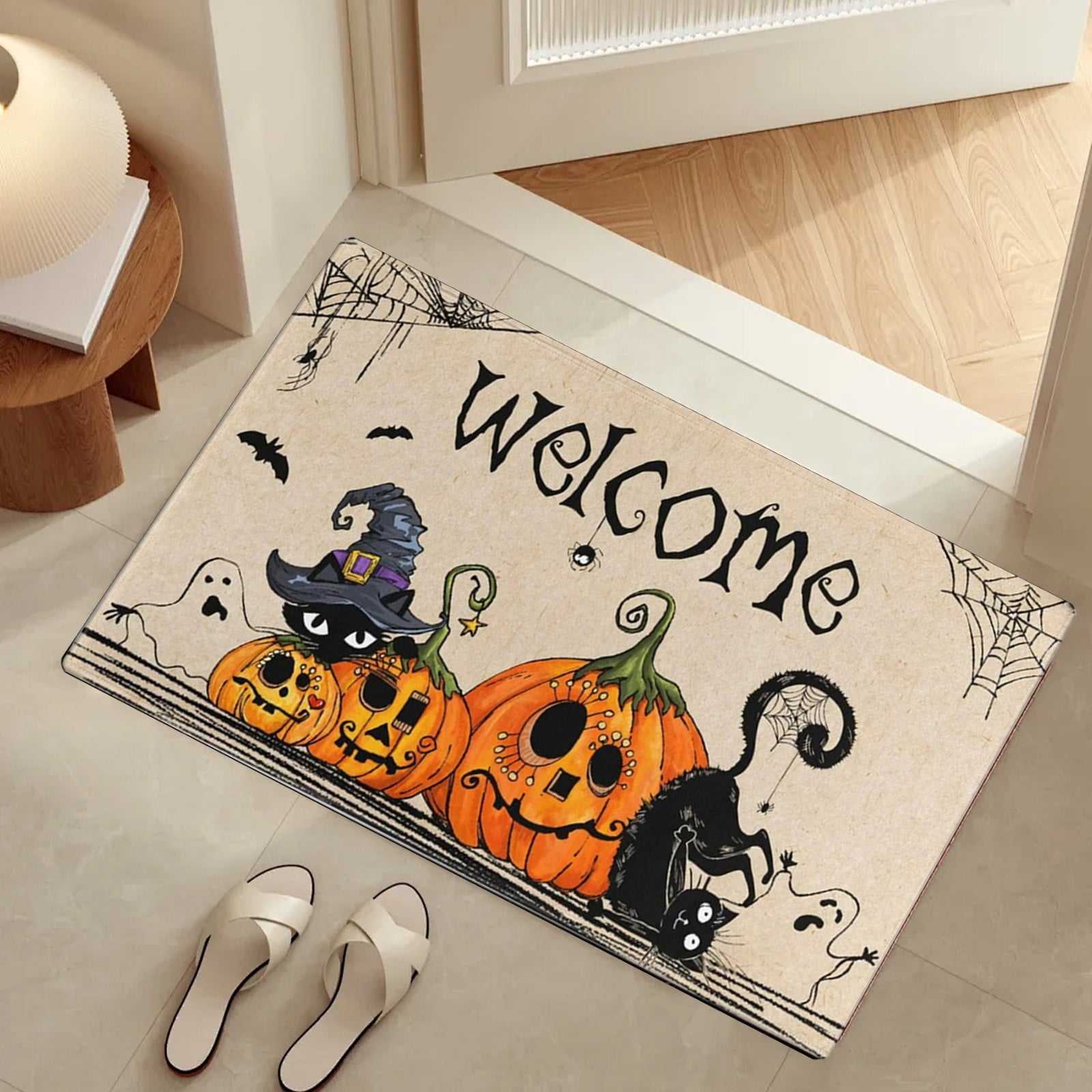 Pidgey Halloween Doormat,23*15" Cat With Pumpkin Outdoor Rugs For Thanksgiving Washable Fall Doormats Layered Front Door Mat For Porch/Farmhouse/Entryway/Patio Orange Rugs Christmas Decor