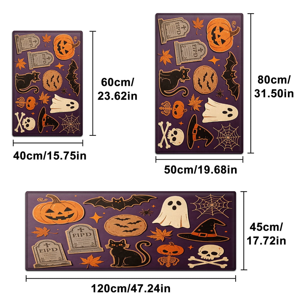 YIMEIS Halloween Neon Pumpkin Lanterns 3Pcs Flannel Mat & Kitchen Rugs Set,Soft Non-slip,16''×24'' 20''×30'' 17''×47'' Inches,for Entryway Bathroom