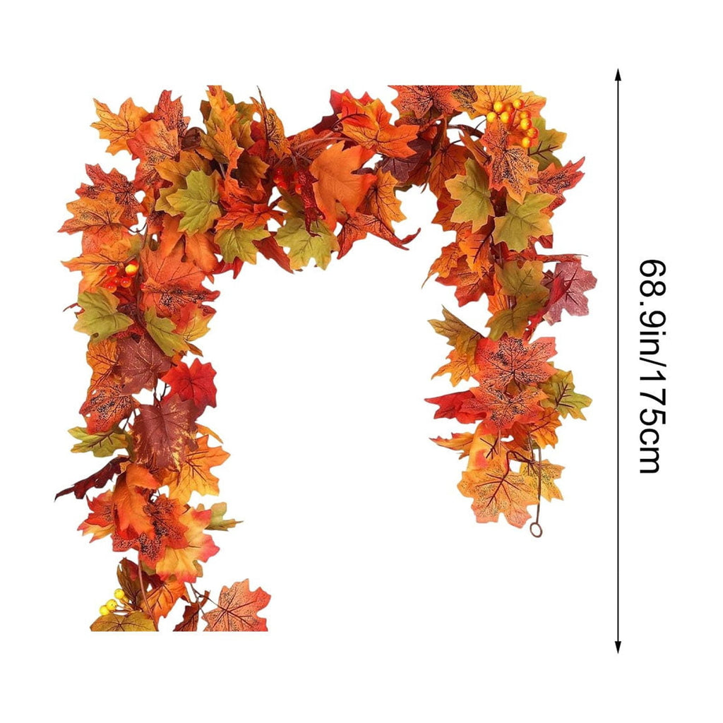 WKSCLPAI Halloween Maple Leaf Garland, Fall Vine Wreaths for Autumn Festivities Decor,Seasonal Garlands for Home,Halloween & Fall Decorations