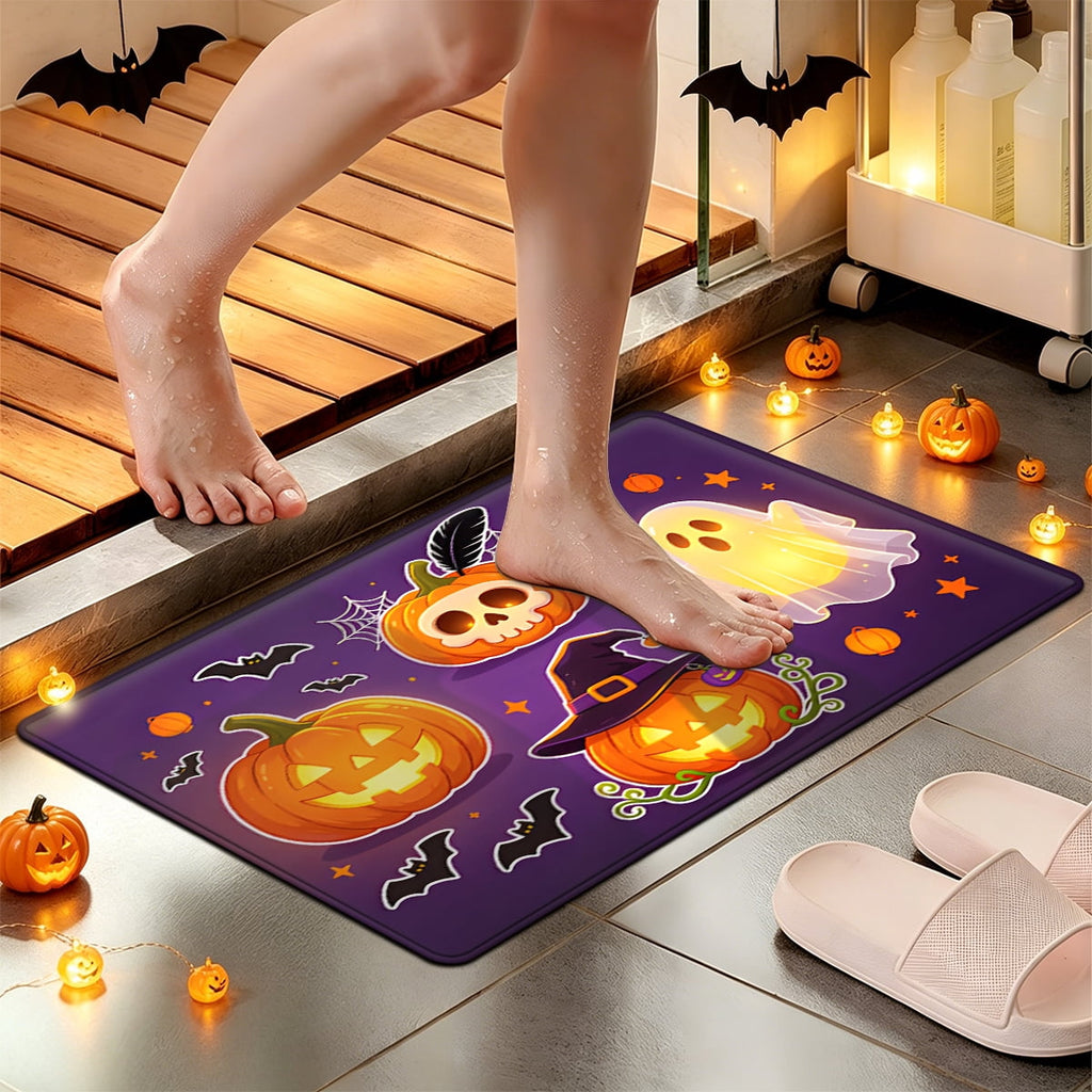 YIMEIS Halloween Neon Pumpkin Lanterns 3Pcs Flannel Mat & Kitchen Rugs Set,Soft Non-slip,16''×24'' 20''×30'' 17''×47'' Inches,for Entryway Bathroom