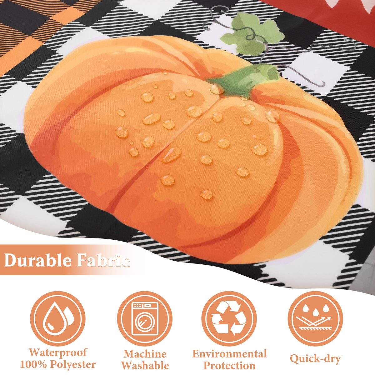 Ikfashoni Fall Shower Curtain with Hooks, Fall Decor for Home, Buffalo Plaid Pumpkin Waterproof Bathroom Curtains, 72"X72"