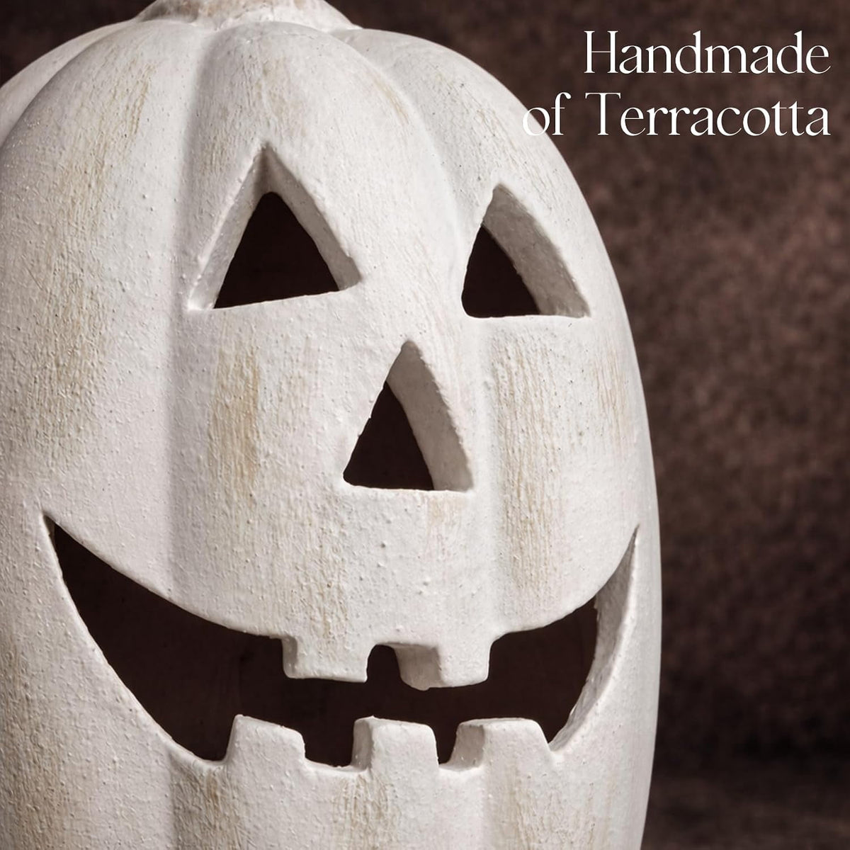 Fall Decor - Halloween Decorations - 5.9"H White Handmade Resin Pumpkin Jack O' Lantern with Flameless Candle - Outdoor Indoor Autumn Decoration for Table Centerpieces Porch Room Front Door