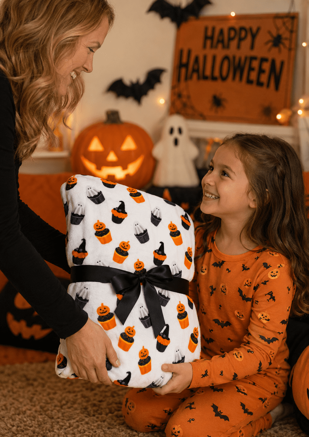 Serafina Home Halloween Throw Blanket: Fuzzy Boo! Jack O'Lantern Spider Webs Skull and Black Cats Print on Velvet Fleece for Sofa Bed Couch Chair Dorm