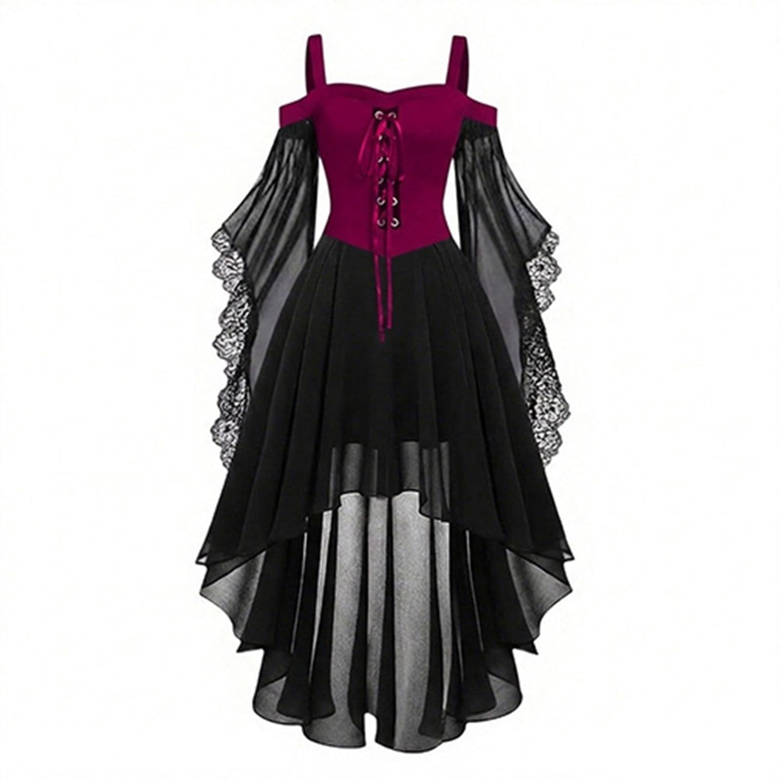 Witch Dress Women 2026 Halloween Costumes Woman Adults Medieval Vampire Butterfly Sleeve Mesh Gothic Outfits Red S