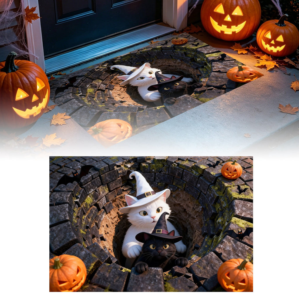 3D Optical Illusion Halloween Doormat Visual Trap Hole Design Non Velvet Entryway Rug Washable Floor Mat