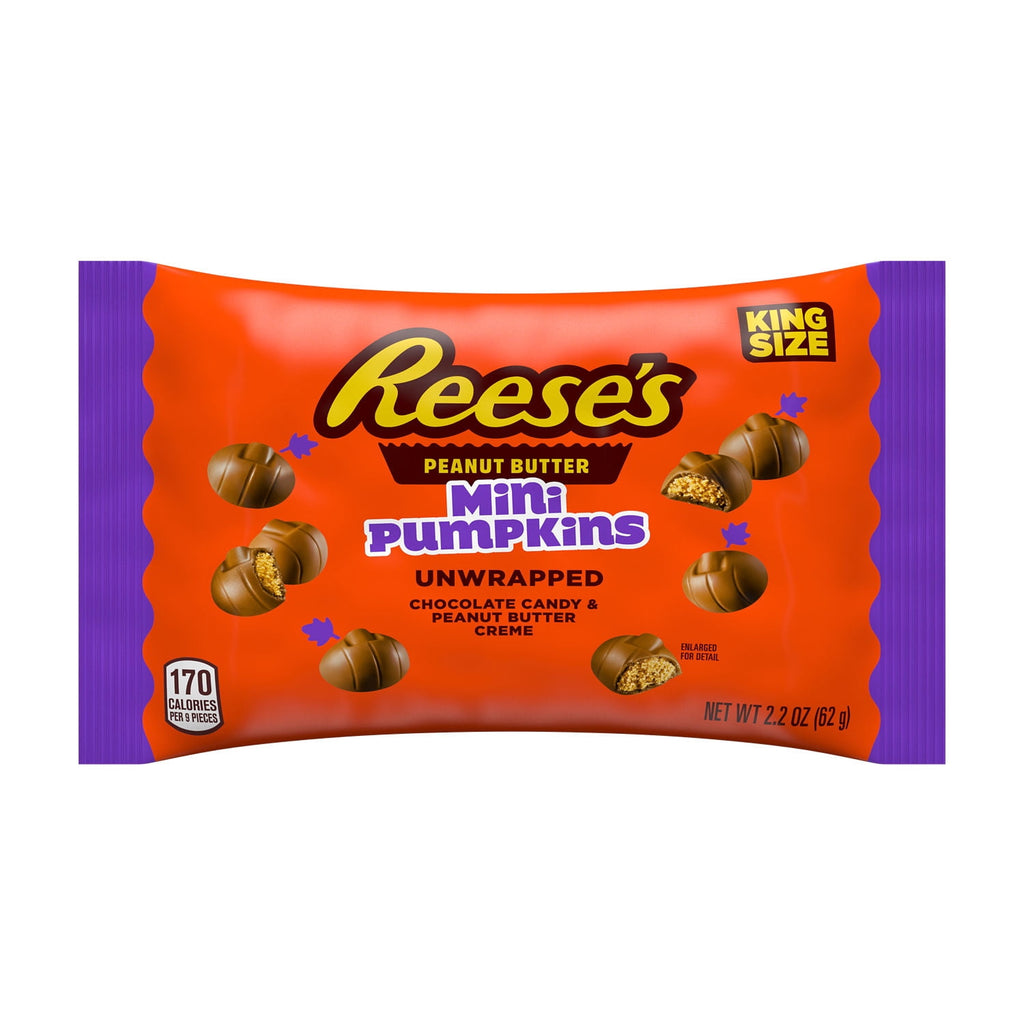 Reese's Unwrapped Chocolate Peanut Butter Creme King Size Mini Pumpkins, Candy Bag, 2.2 oz