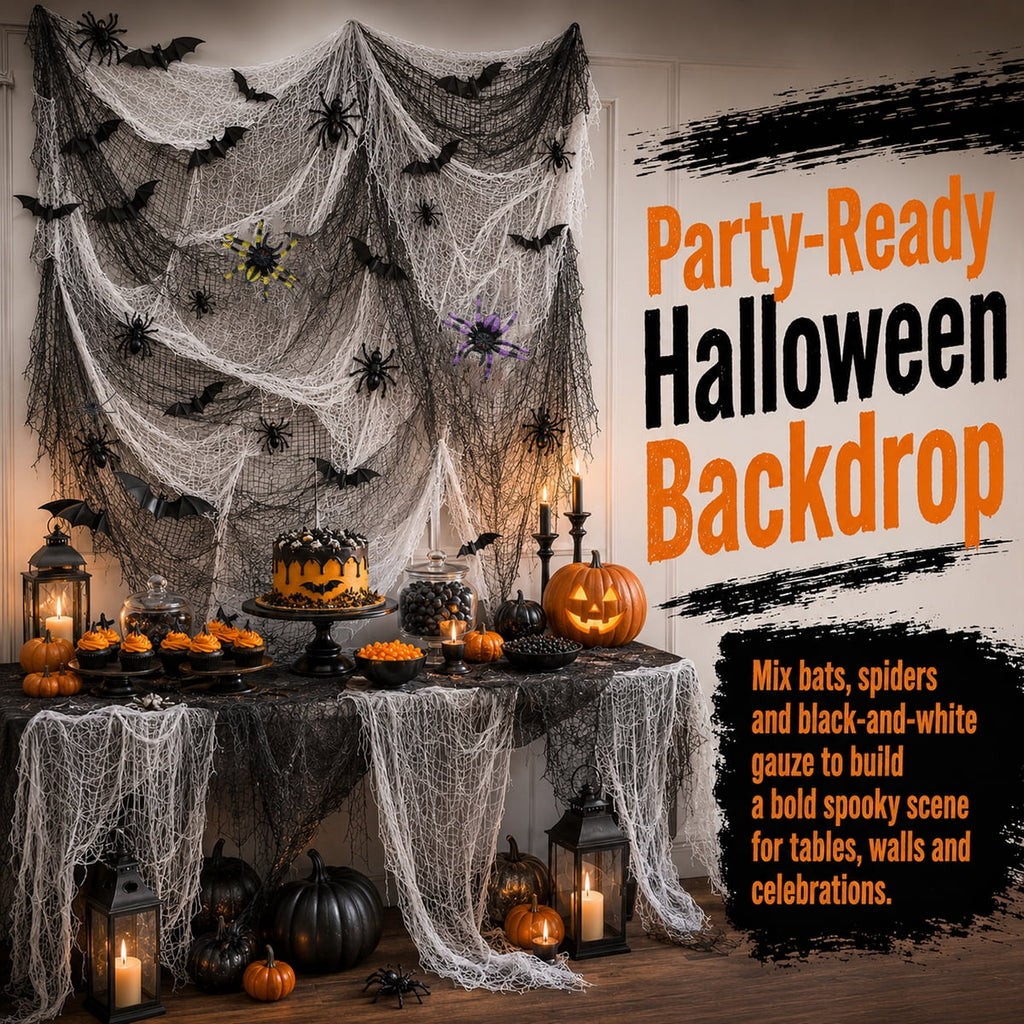 Halloween Creepy Cloth Halloween Gauz Scary Decoration with Bats Spiders Fabric Hanging Spooky Stuff for Indoor Outdoor Home Wall Haunted House Party Supplies 88Pcs Set 1