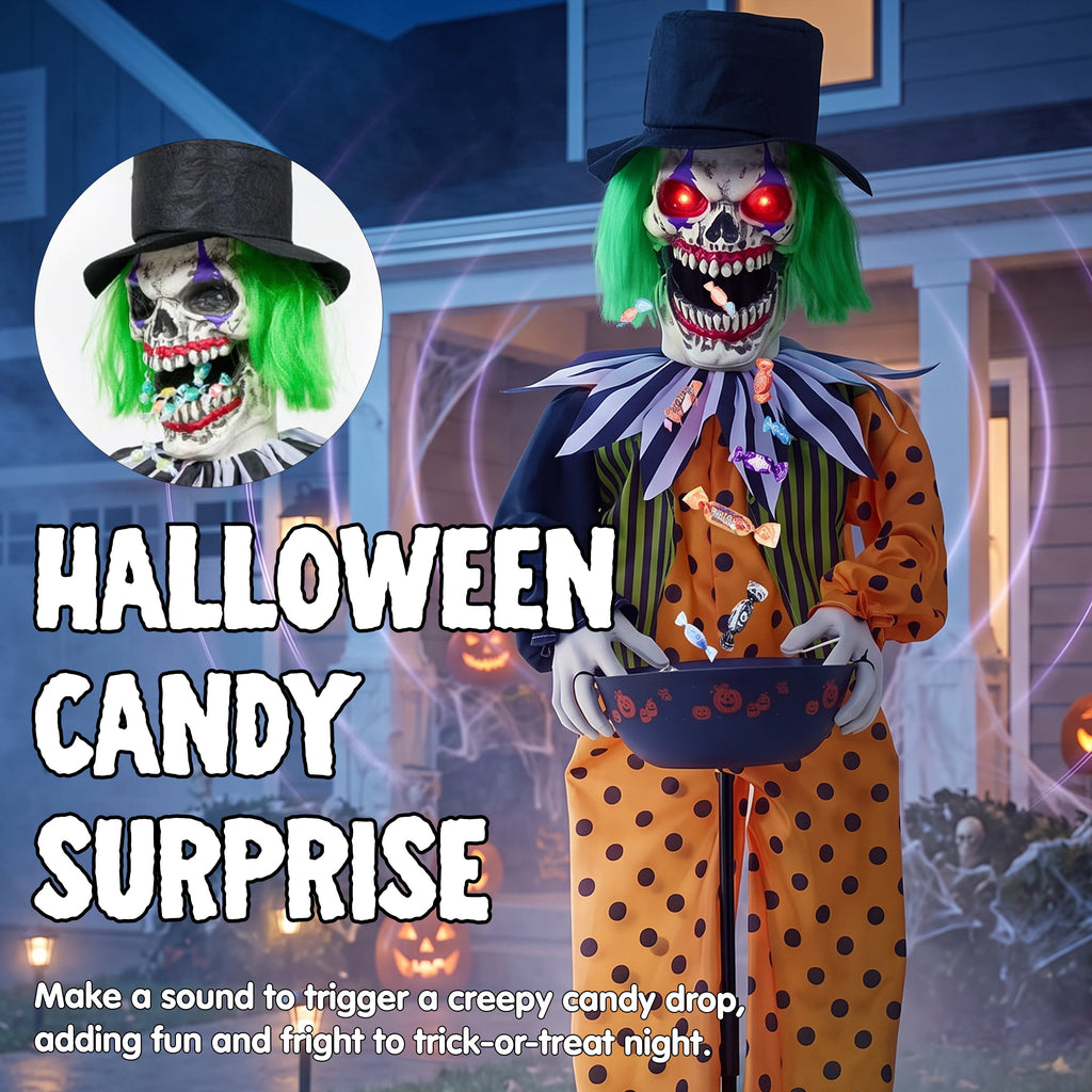 Joyfy 67" Standing Grim Reaper with Chain, Large Halloween Decorations Outdoor, Life Size Animatronics Skelton, Sound-Actived Party Decor with Creepy Sound & LED Eyes, Scary Haunted House Props