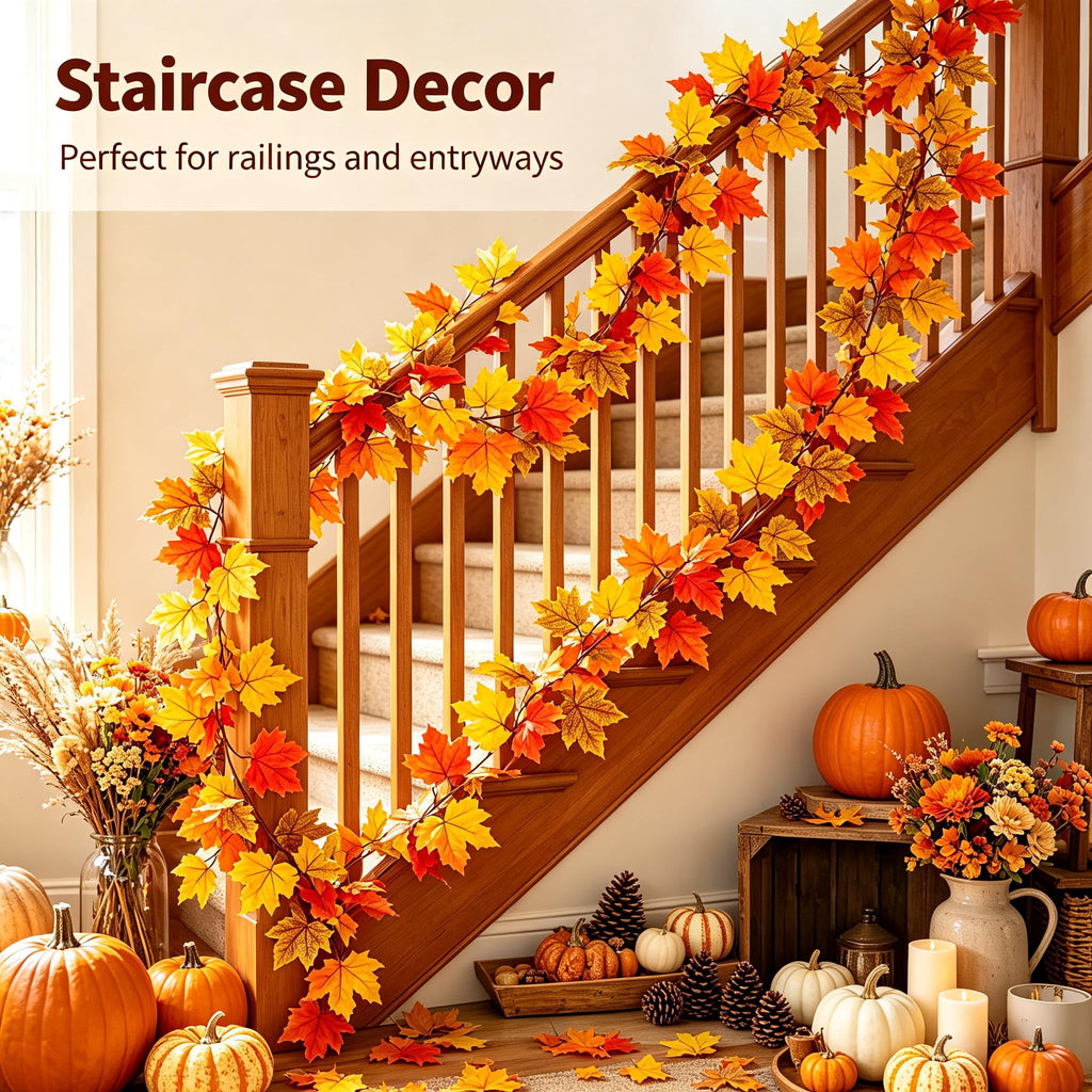 WKSCLPAI Halloween Maple Leaf Garland, Fall Vine Wreaths for Autumn Festivities Decor,Seasonal Garlands for Home,Halloween & Fall Decorations