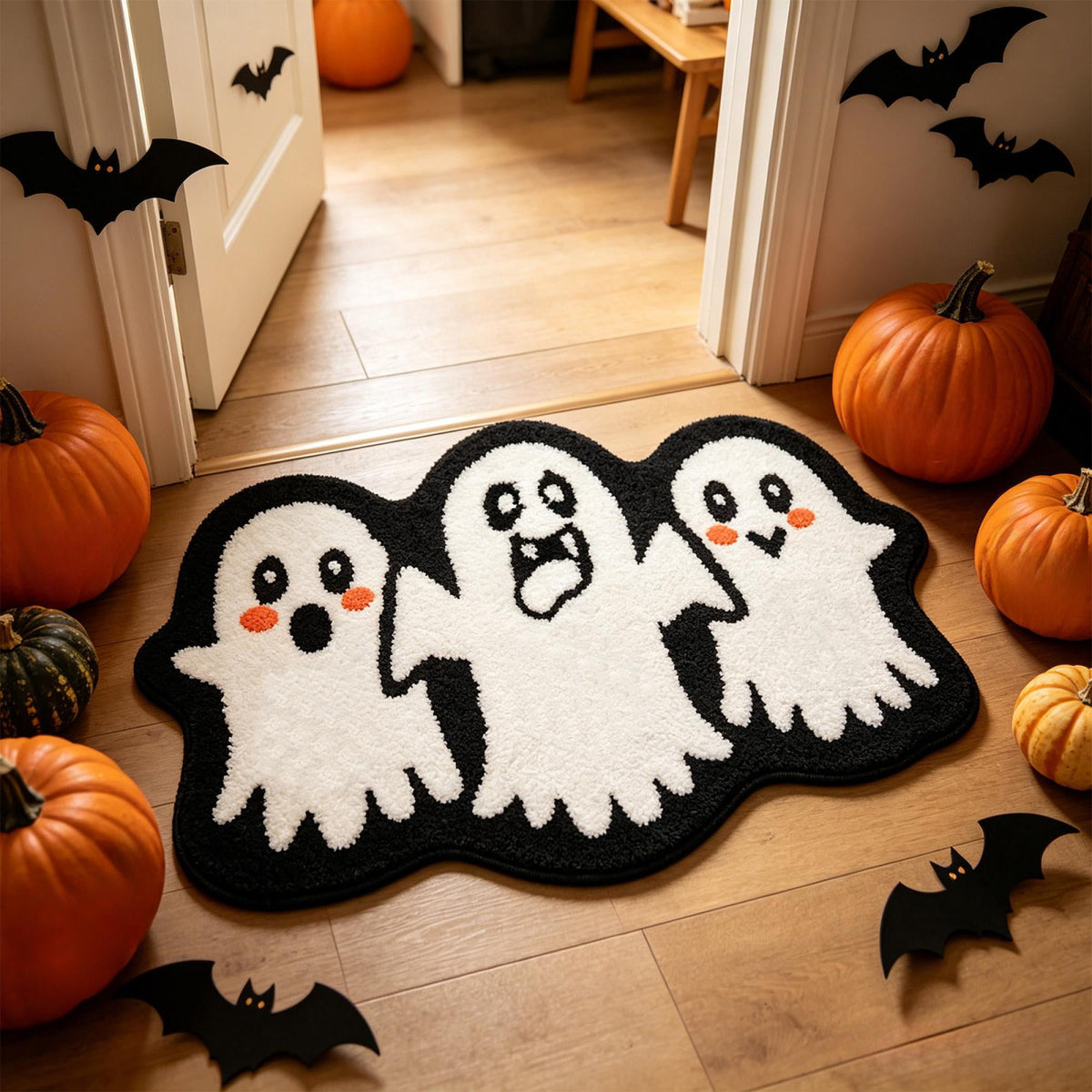 Halloween Wreath Shaped Rugs, Soft Indoor Mat for Entryway, Kitchen, Halloween Party, Pumpkin Witch Spooky Home Decor, 23.62x15.75 Inches
