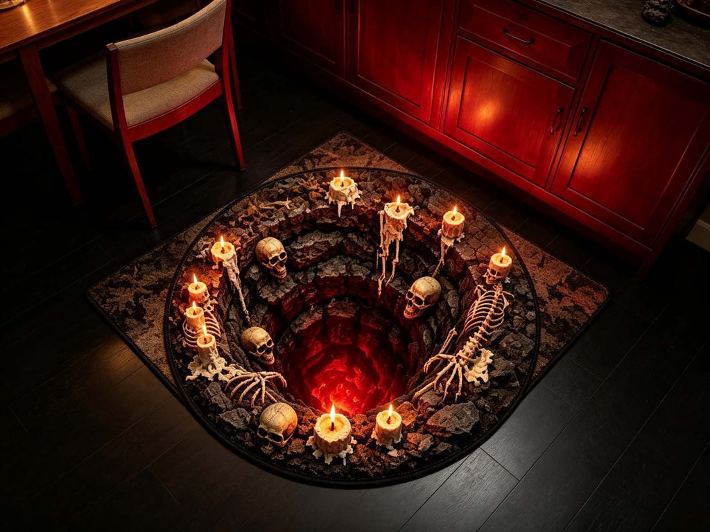 3D Halloween Round Rug, Illusion Halloween Round Mat, Funny Rug with Non-Slip Soft Visual Effect Door Mat for Living Room Indoor Decor