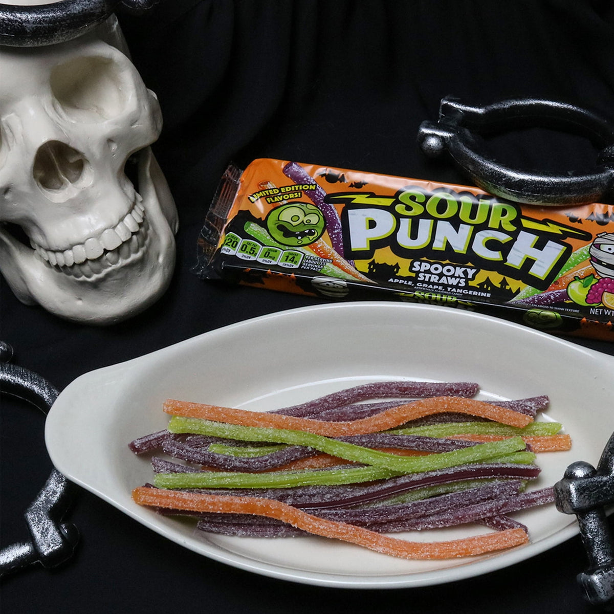 Sour Punch Spooky Straws Chewy Halloween Candy, 3.2oz Tray