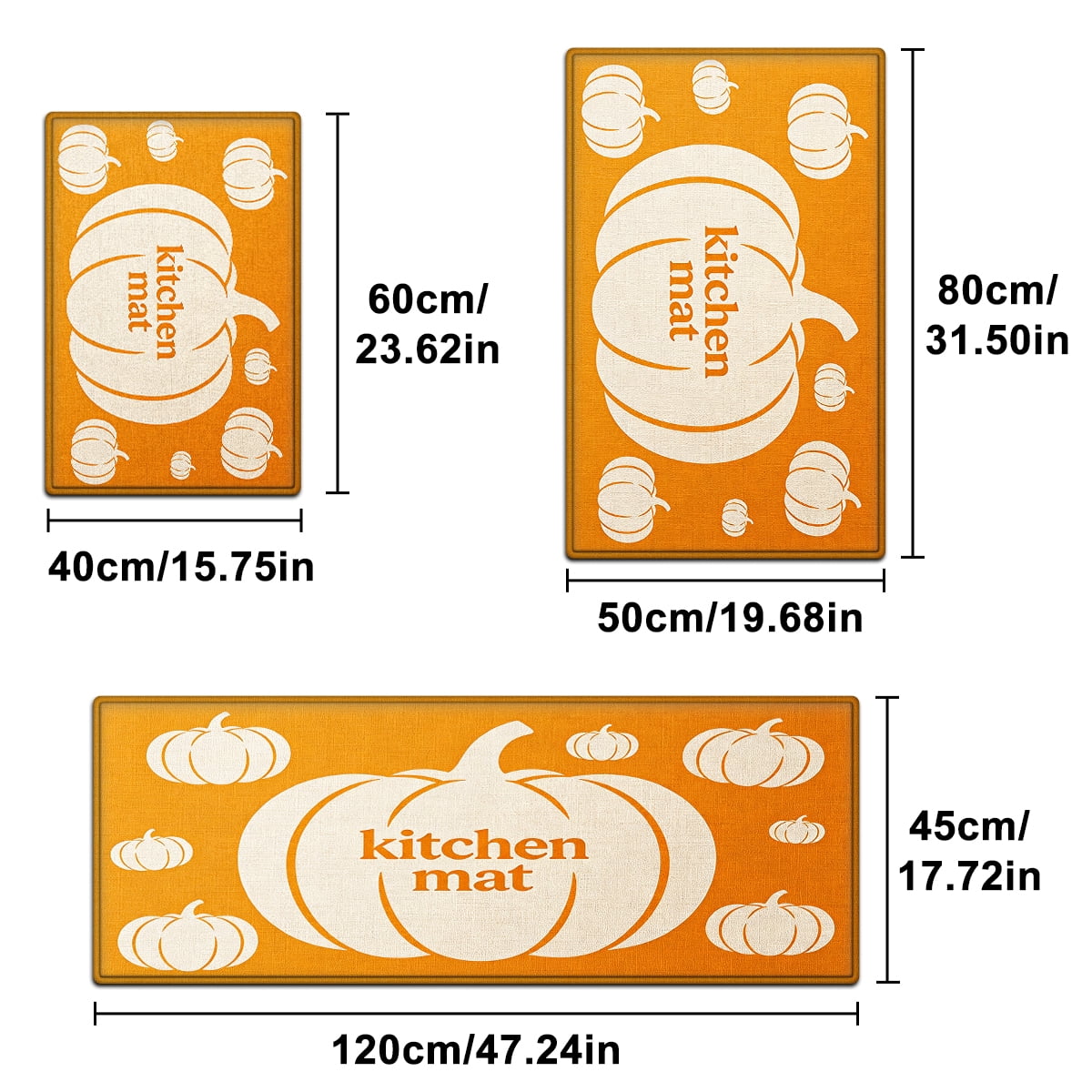 YIMEIS Halloween White Pumpkin Multi-purpose 3-Piece Flannel Mat and Kitchen Rugs,Soft Non-slip for Home Bedroom Bathroom