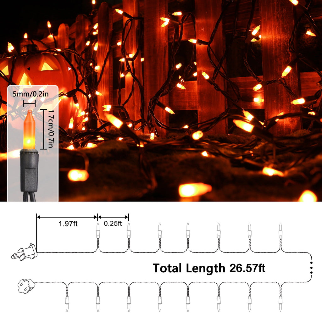 Toodour Orange & Purple Halloween Lights, 25ft 100 Count Incandescent Halloween String Lights, UL Certified Connectable Mini Bulbs Halloween Lights for Indoor, Outdoor, Garden, Porch, Halloween Decor