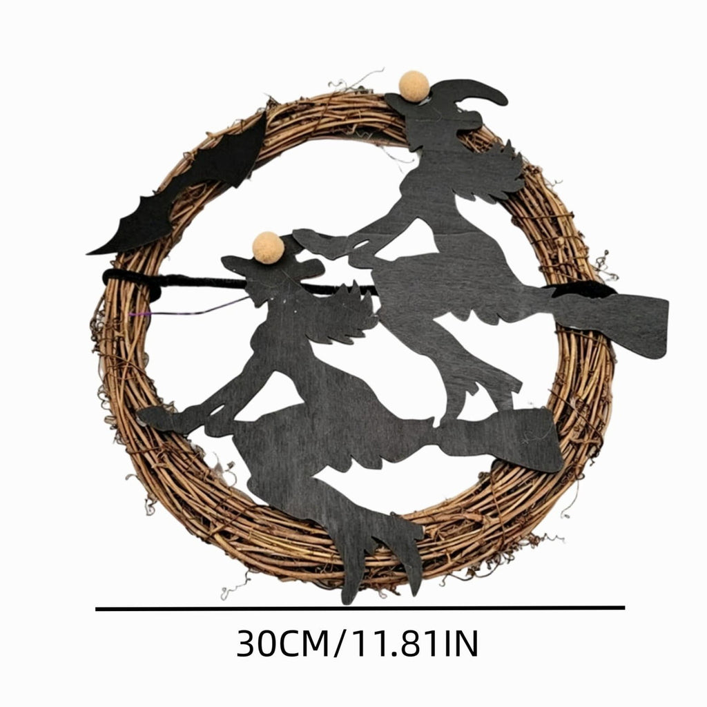 WWC Halloween Wreath, Orange LED Pumpkin and Bats Wreath, Gothic Halloween Decorations Wreath for Front Door, Indoor Outdoor Party Decor