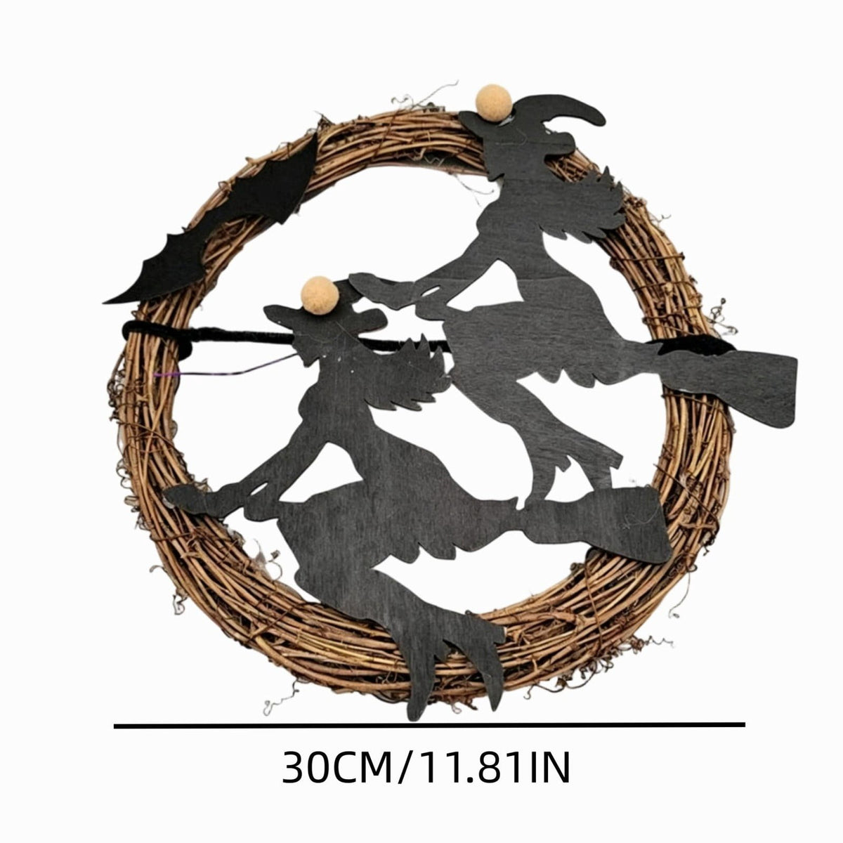 WWC Halloween Wreath, Orange LED Pumpkin and Bats Wreath, Gothic Halloween Decorations Wreath for Front Door, Indoor Outdoor Party Decor