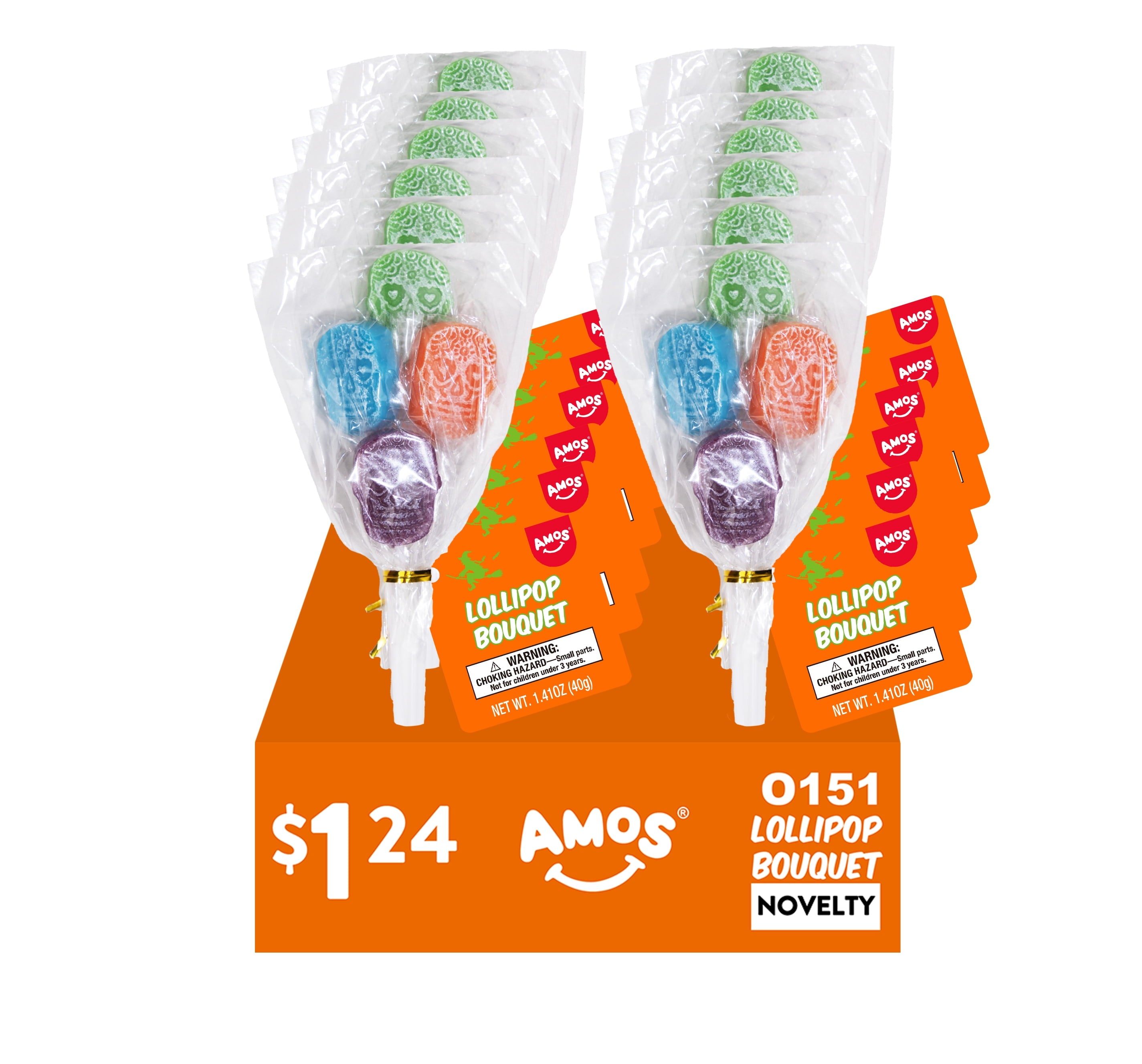 Amos Halloween Lollipop Bouquets, Assorted, Gluten, Milk and Nut Free, 1.76 oz, 5 Count