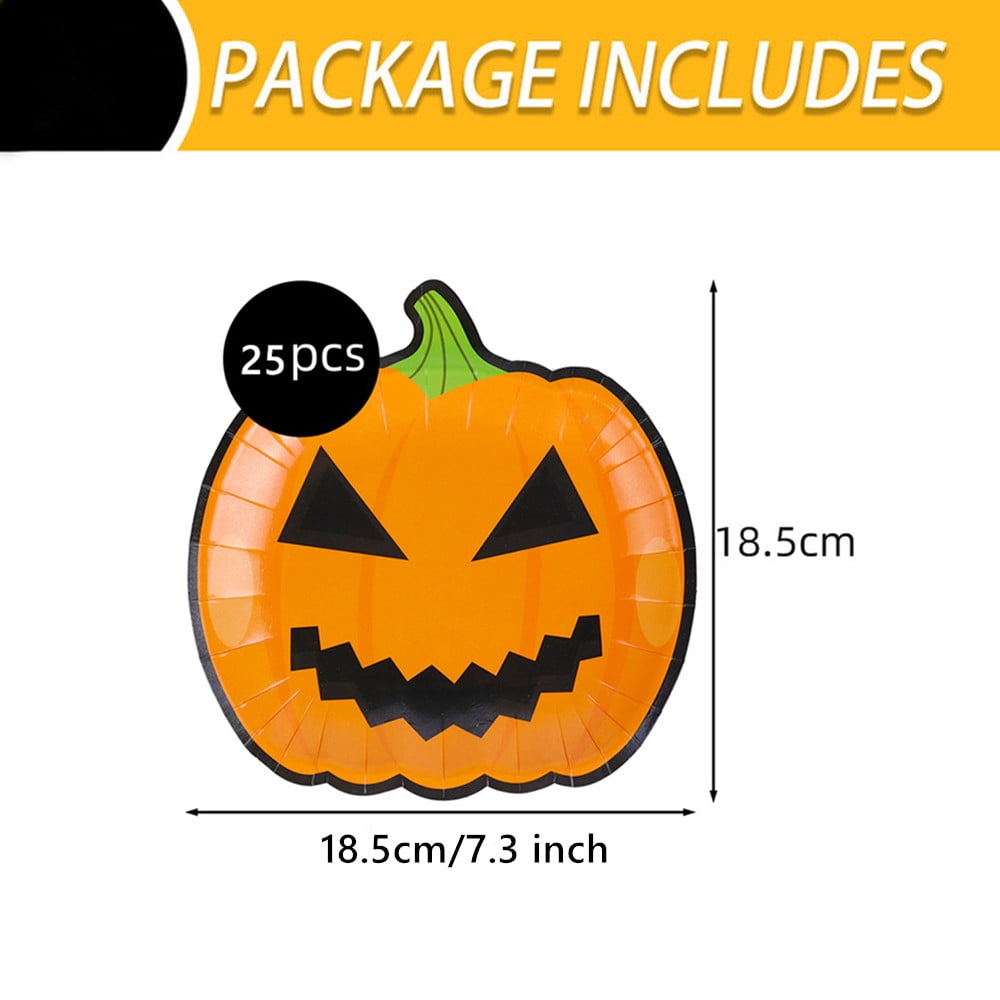 25Pcs Halloween Pumpkin Plates, Disposable Paper Dessert Plates Tableware Party Supplies for Halloween Party Decorations