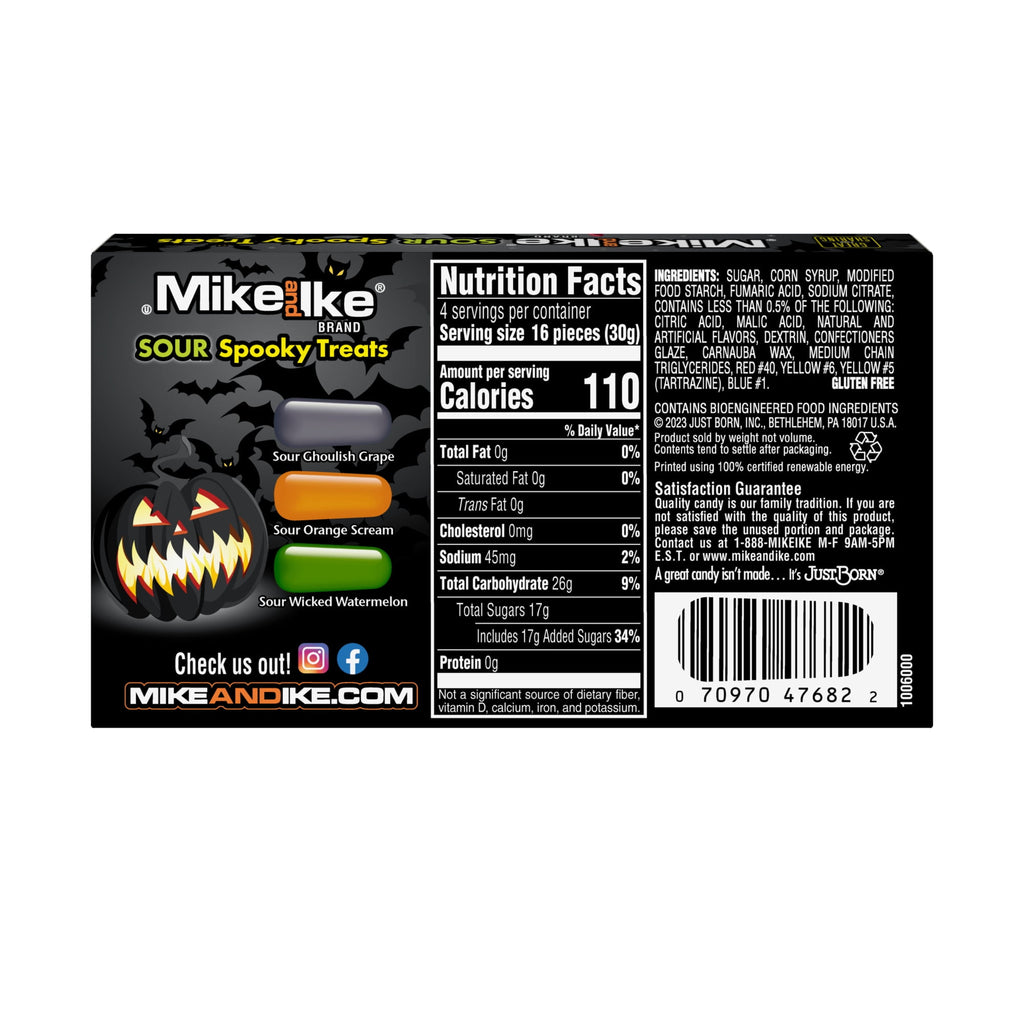 MIKE AND IKE SOUR Spooky Treats Chewy Candy, Halloween Candy, 4.25 Ounce Theater Box, 1 Count