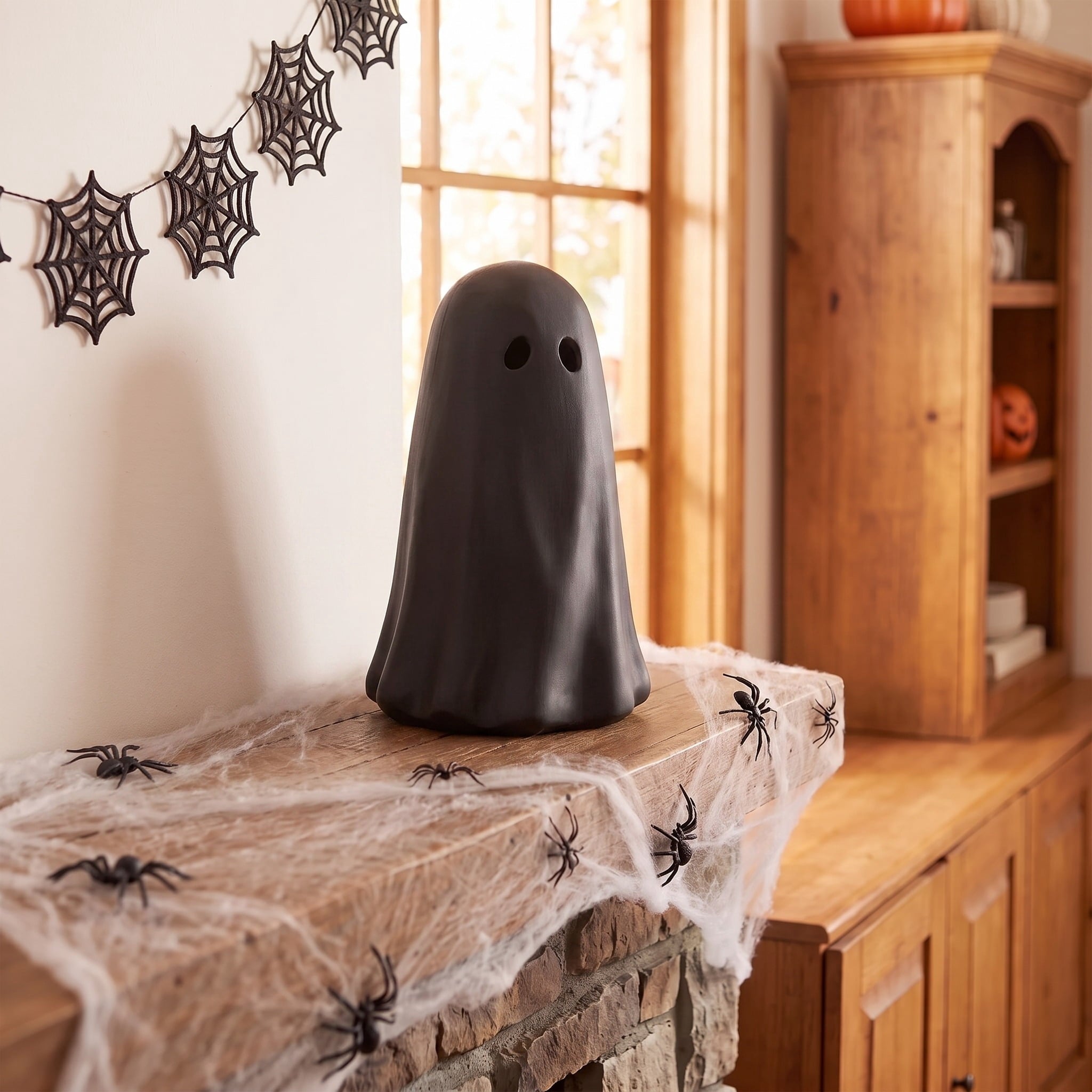 Paper Mache Ghost Decoration, Black, 11", Halloween by Way To Celebrate