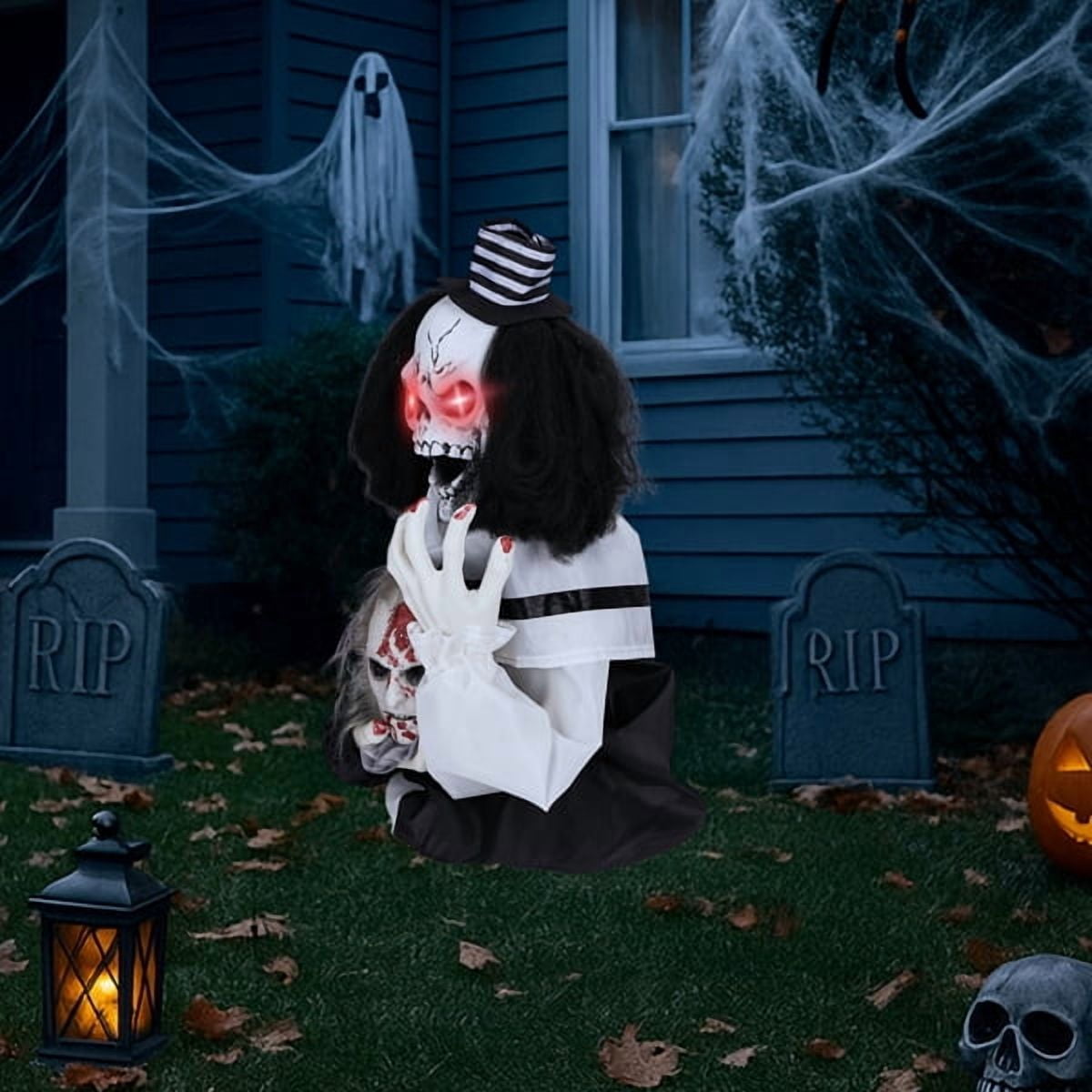 1.8ft Halloween Animated Scary Clown, Sound-Activated (Red LED Eyes + Bouncing Motion + Scary Male Voice), for Yard/Party/Haunted House