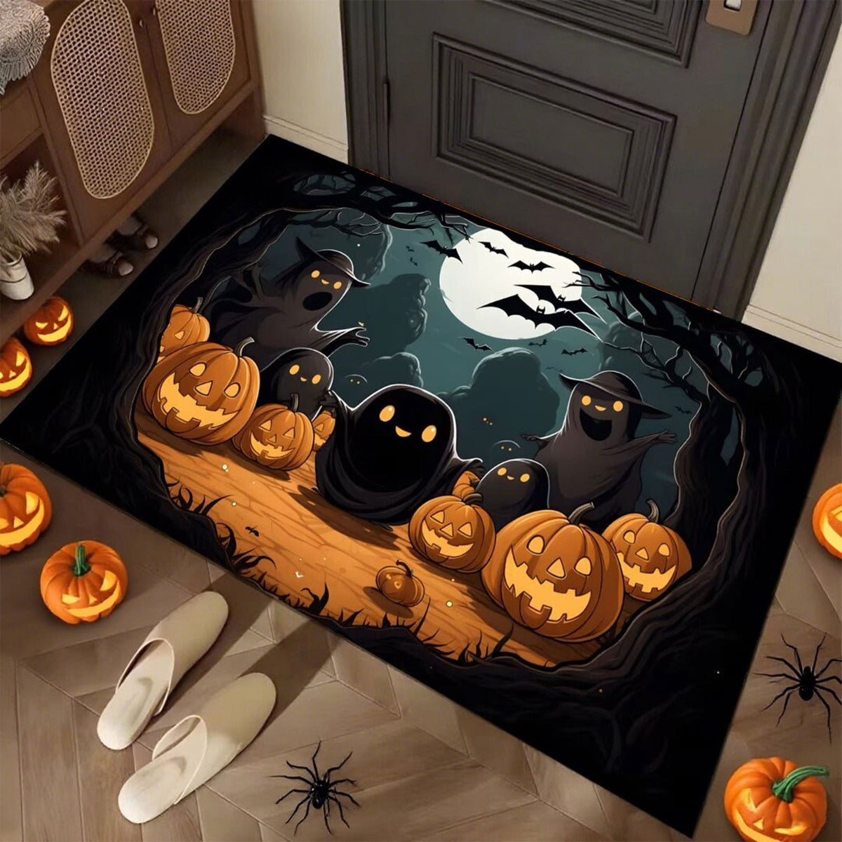 Xuniizn Halloween Mat, 16X24" Velvet Halloween Door Mat for Outside Entrance, Spooky Halloween Rug for Outdoor & Indoor, Non Slip Washable Halloween Doormat, Halloween Bathroom Decor