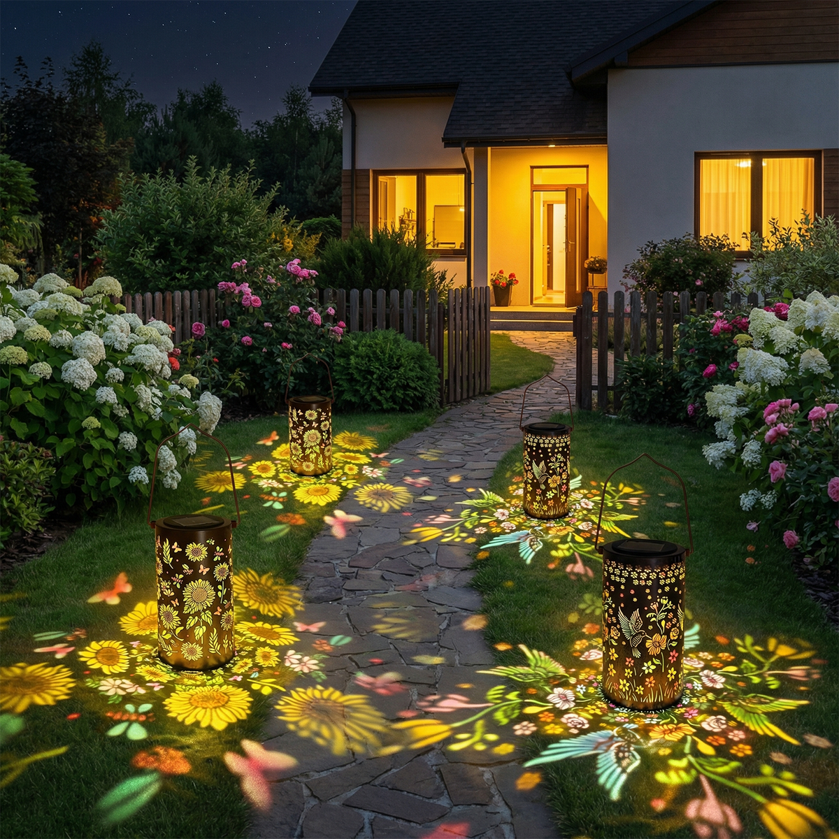 Colorful Solar Lanterns IP65 Outdoor Waterproof, Mother's Day Gifts for Women Mom Grandma - LED Colorful Sunflower Solar Lights Metal Hanging Lantern for Patio Yard Porch