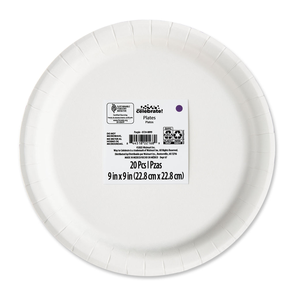 Disposable Purple Party Paper Plates, Serves 20, 9", by Way To Celebrate