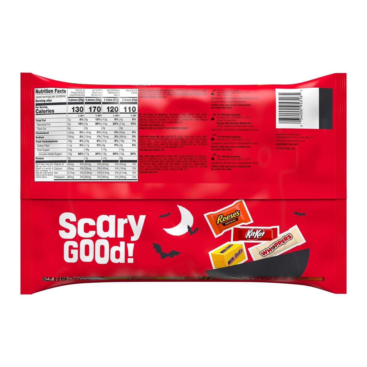 Hershey Assorted, Halloween Candy Variety Bag, 16.38 oz (55 Pieces)