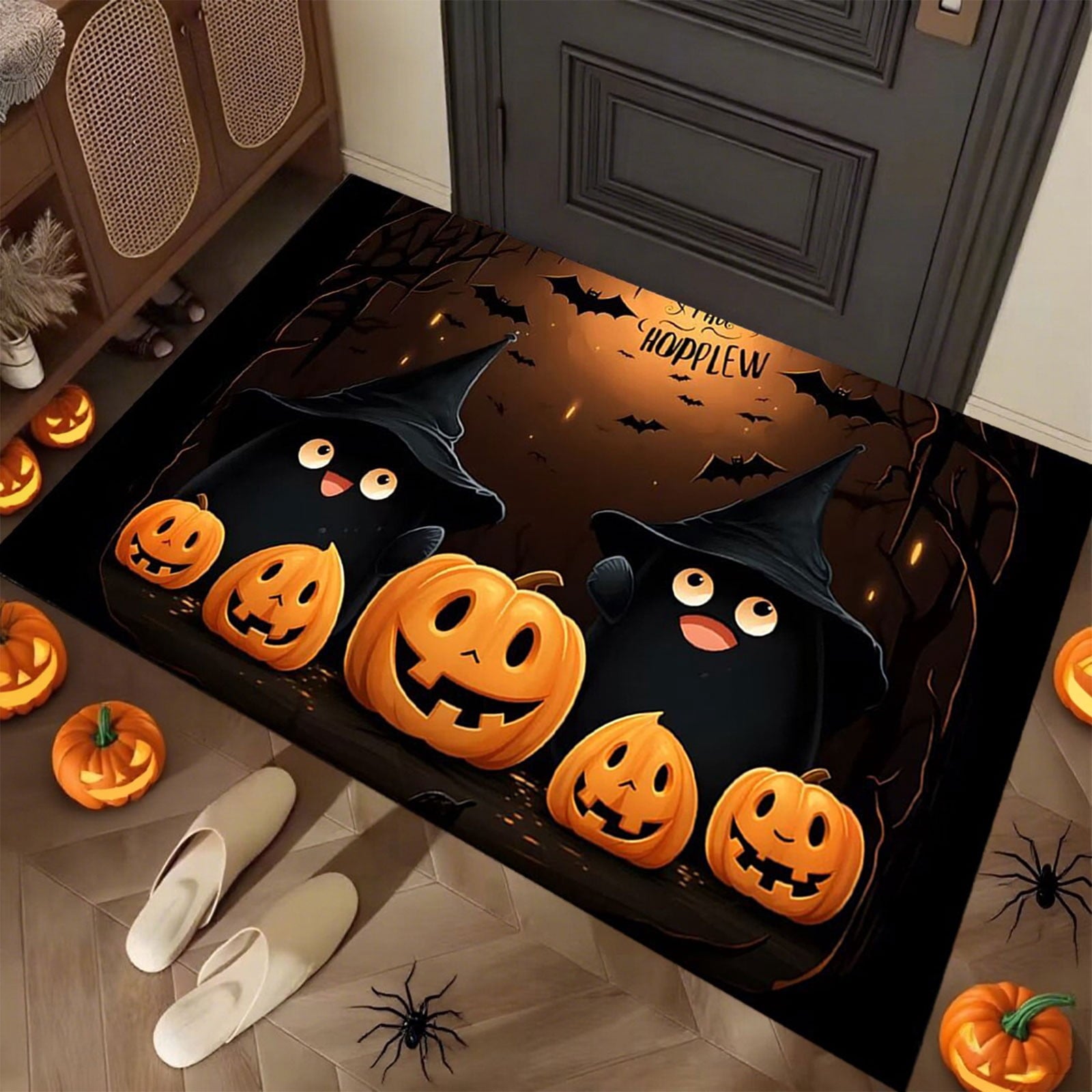 Xuniizn Halloween Mat, 16X24" Velvet Halloween Door Mat for Outside Entrance, Spooky Halloween Rug for Outdoor & Indoor, Non Slip Washable Halloween Doormat, Halloween Bathroom Decor