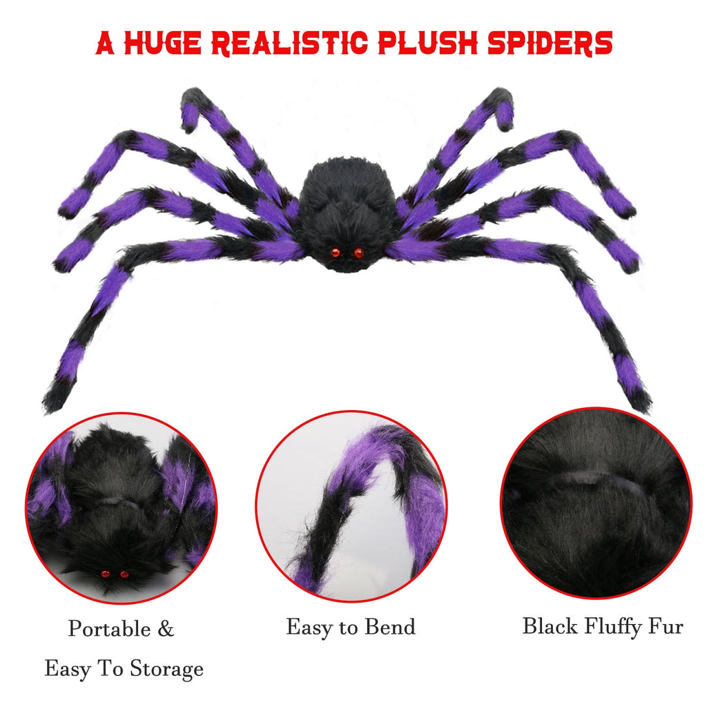 Innens 11.8ft Halloween 144 LED Purple Spider Web Lights with 35" Giant Spider Light up Cobweb Halloween Decorations for Indoor Ourdoor Garden Yard Home Patio (Black, 1Pc)