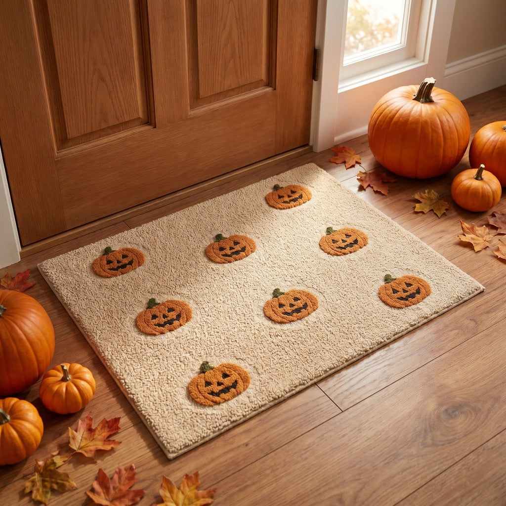 Halloween Thanksgiving Pumpkin Doormat 24x16 Inch, Simple Fall Farmhouse Entrance Mat for Front Porch Patio Home Decor