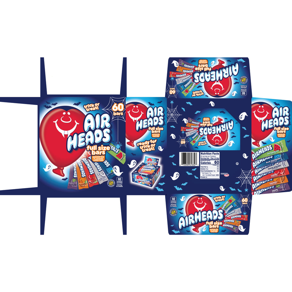 Airheads Halloween Chewy Candy Bars, Assorted, Nut Free, Regular Size, 33oz, 60 Count