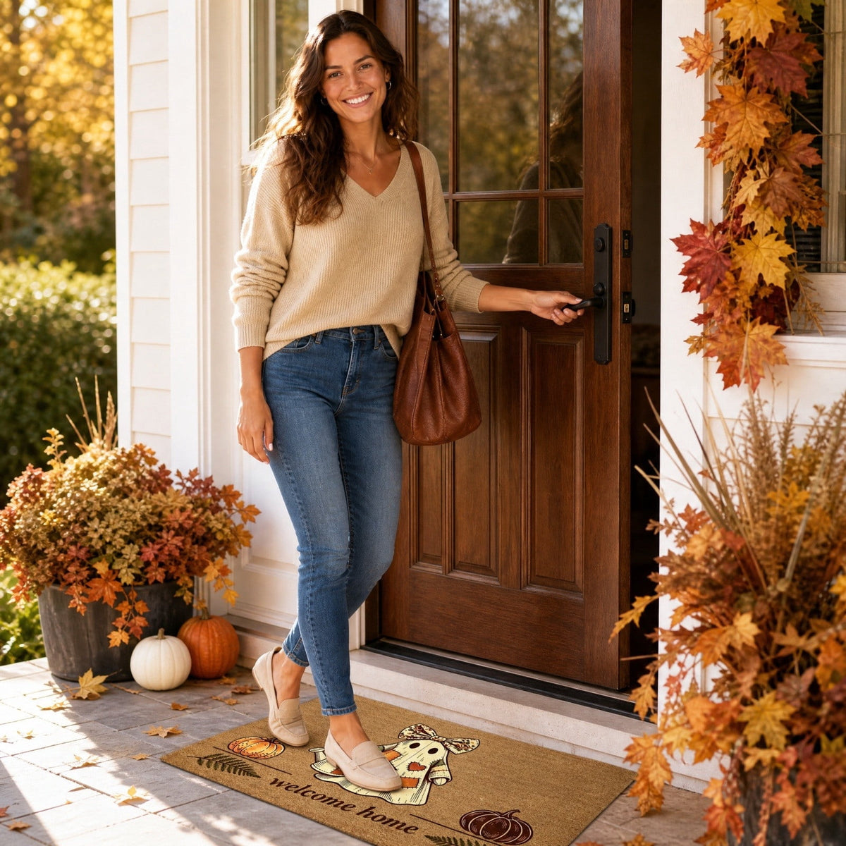 Halloween Doormat Vintage Retro Style Mat 23.6x15.7in Secure-Grip Absorbent Coir Look Entryway Rug for Front Porch Indoor Outdoor Decor by OVFUIZ