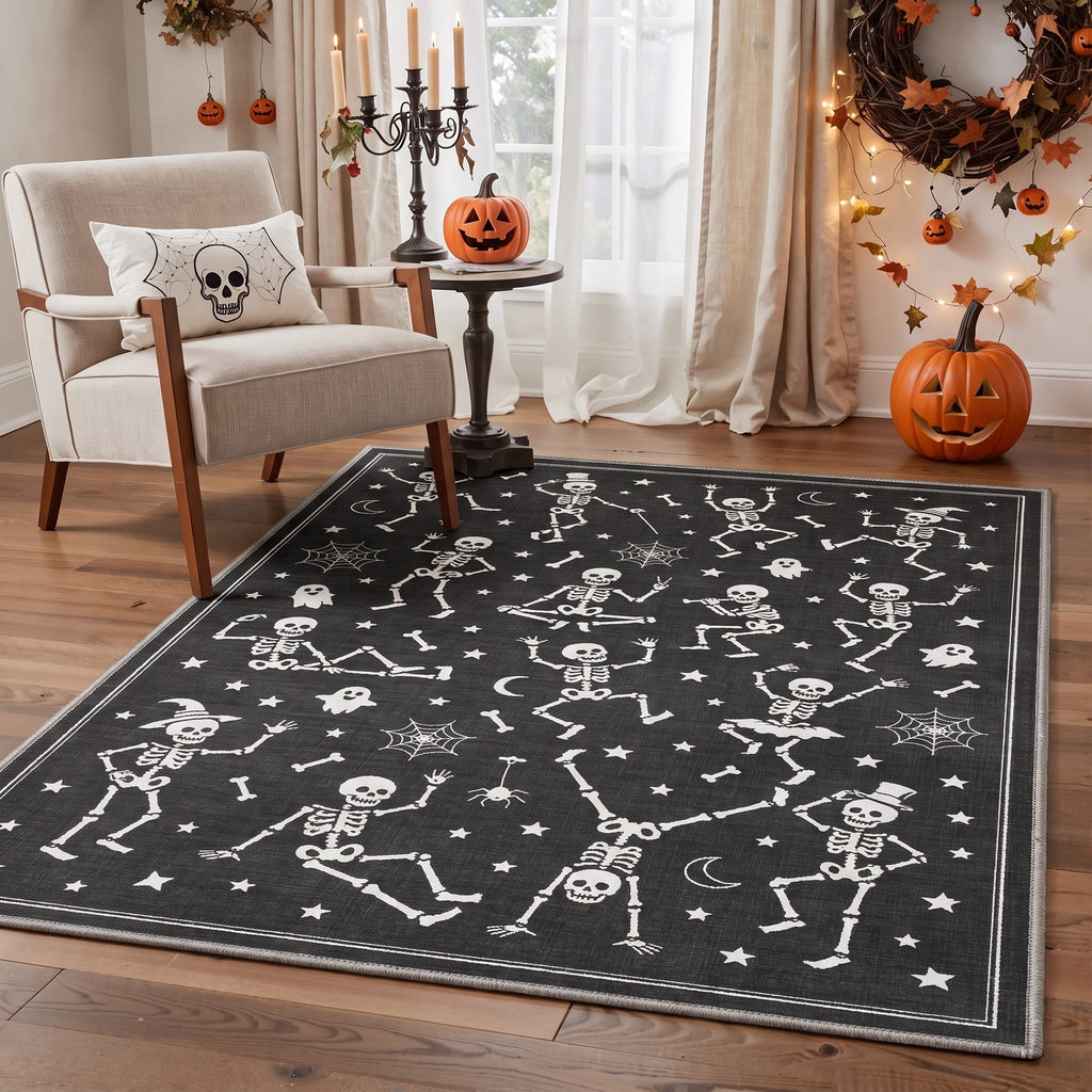 GENIMO 2'x3' Halloween Doormat, Washable Non Slip Soft Whimsical Cat Outdoor Door Mat for Front Door Covered Porch Patio Entryway, Vintage Black