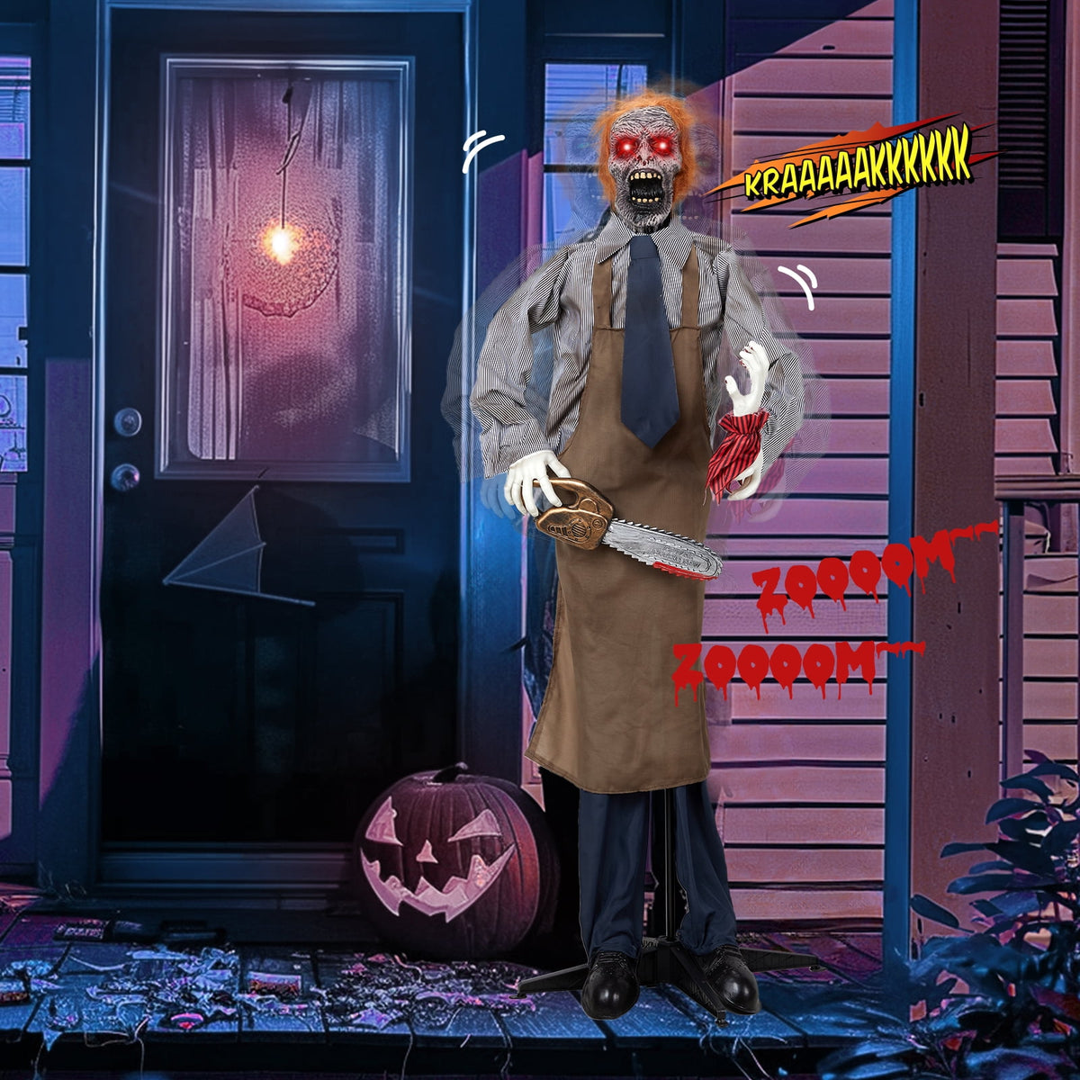 Ktaxon 6ft Chainsaw Killer Animated Halloween Decoration Creepy Halloween Killer w/ Pre-Recorded Screaming, LED Eyes