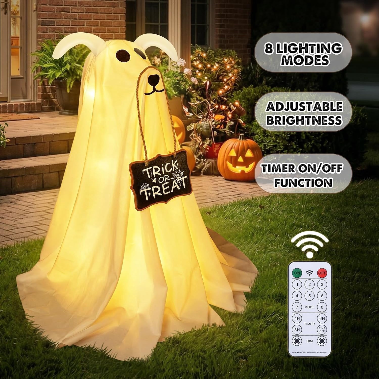 Halloween Decorations, 2 Pack 2.3 FT Light-Up Spooky Ghost Dog with 2 Sign | Halloween Ghost Dog Decorations Outdoor, Halloween Decorations Indoor, Remote Control Ghost Decor for Porch Yard Lawn Home