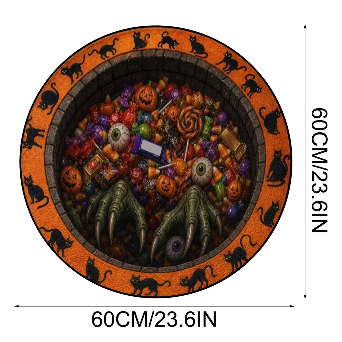 Halloween Round Rug Optical Ghost Pumpkin Mat 15.75in Diameter Polyester Skidproof & Soft for Entryway Bedroom Party by MPOISVA