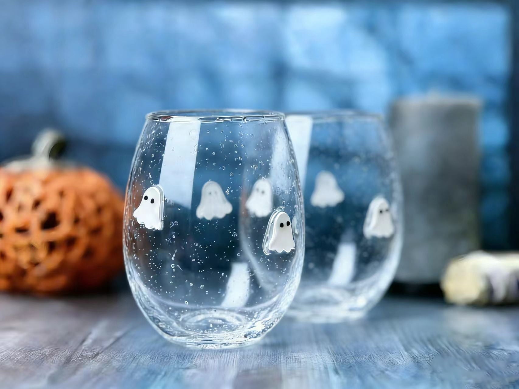 Way to Celebrate Halloween Ghost Charm Bubble Stemless Wine Glasses, 2-Pack