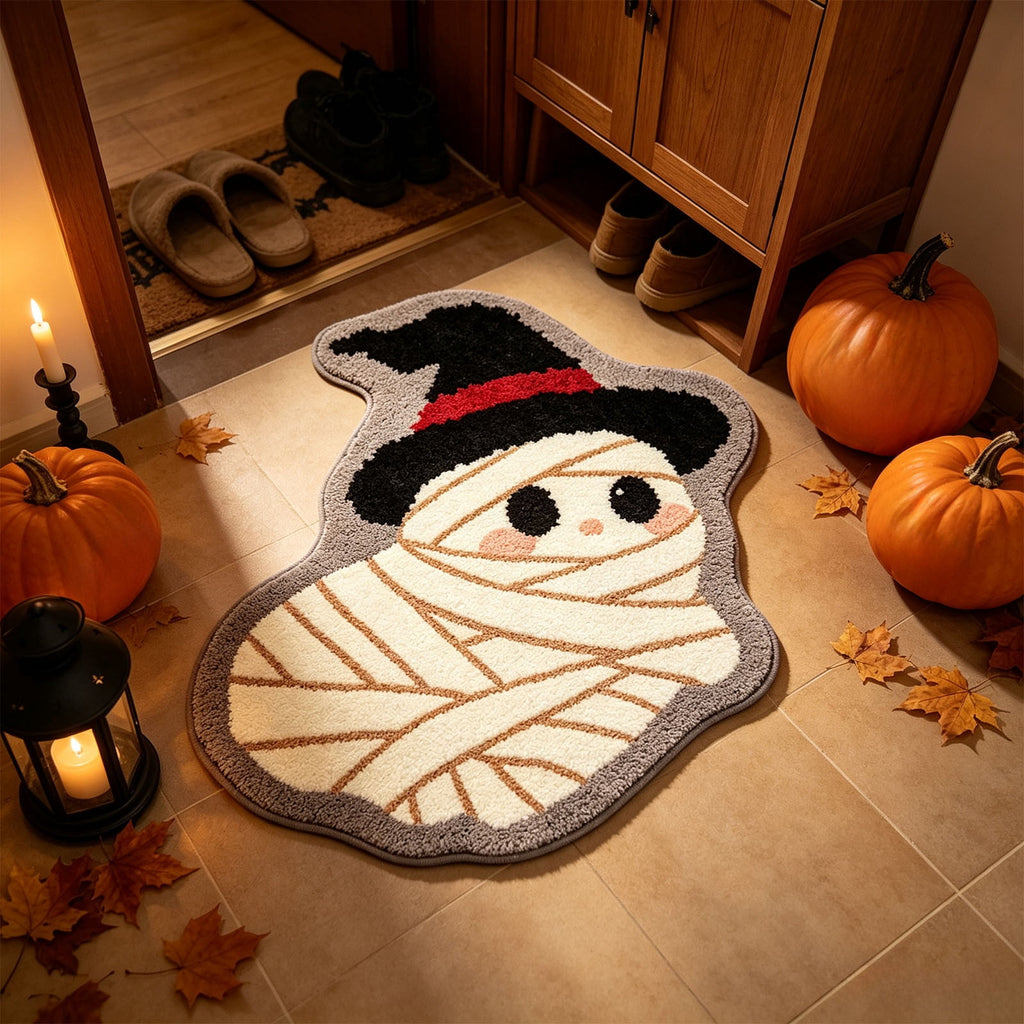 Halloween Doormat Ghost Bath Mat 23.6x15.7in Secure-Grip Absorbent Soft Faux Fur Rug for Bathroom Bedroom Living Room Decor by OVFUIZ