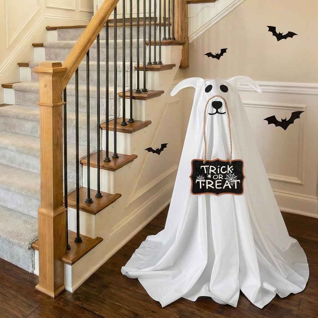 Halloween Decorations, 2 Pack 2.3 FT Light-Up Spooky Ghost Dog with 2 Sign | Halloween Ghost Dog Decorations Outdoor, Halloween Decorations Indoor, Remote Control Ghost Decor for Porch Yard Lawn Home