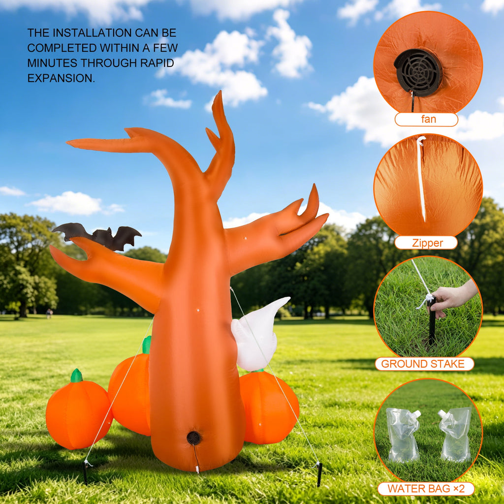 MAGOTAN 9 FT Halloween Inflatables Archway Outdoor Decorations Pumpkin Ghost Archway Halloween Inflatable Blow Up Pumpkin Tombstone Decoration Build-in LED Lights
