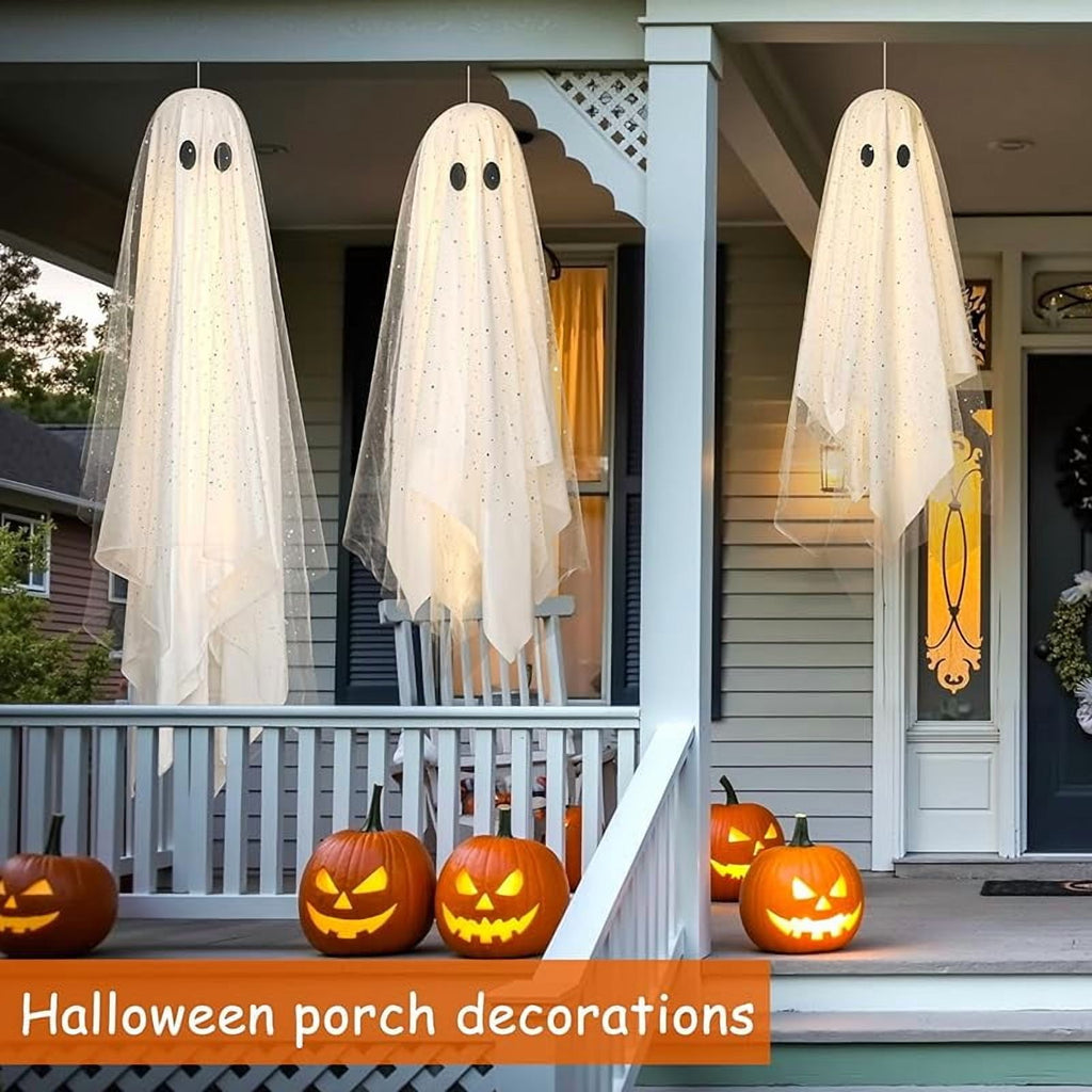 2-Pack Halloween Decorations Outdoor, Halloween Party Decorations Indoor, Ghost Decorations with Remote Control String Lights, Halloween Ghost Lights Suitable for Porch, Courtyard, Garden, Lawn
